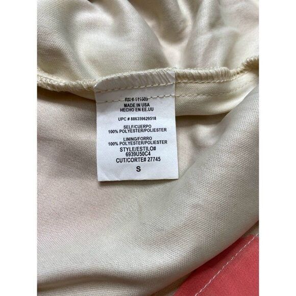 Lily Rose Coral Taupe Cheveron Scoop Neck‎ Belted Chiffon Dress sz Small NEW - Picture 8 of 8